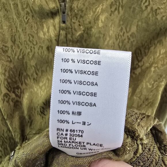 Anthropologie Jacket Womens Small Green Bomber Zip Silky Maeve Olive Leopard - Picture 10 of 11